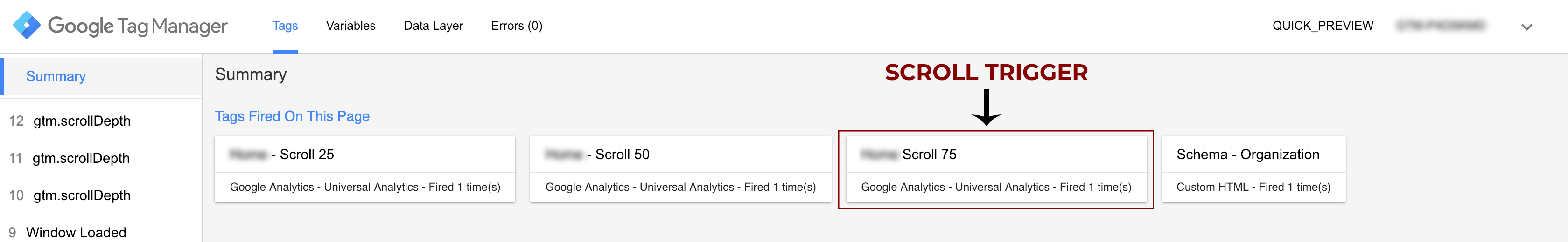 Google Tag Manager scroll trigger example