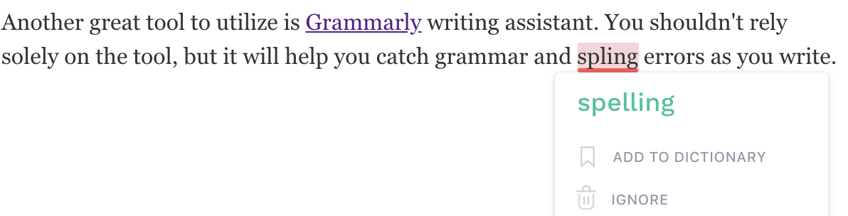 example of spelling error fixed by Grammarly